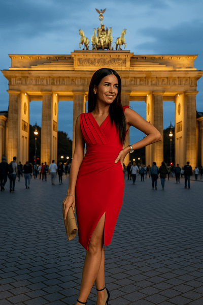 Brenda | Figurbetontes Kleid mit V-Ausschnitt und Schlitz