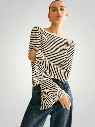 Wiebke | Eleganter Schulterpullover mit Streifen und Komfort