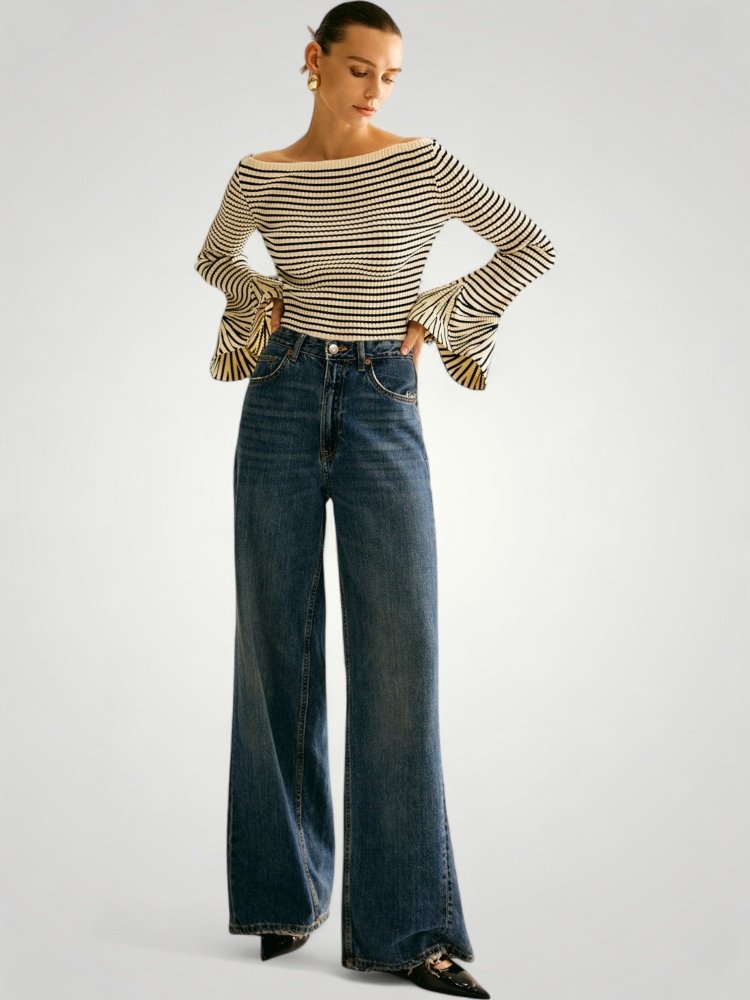 Wiebke | Eleganter Schulterpullover mit Streifen und Komfort